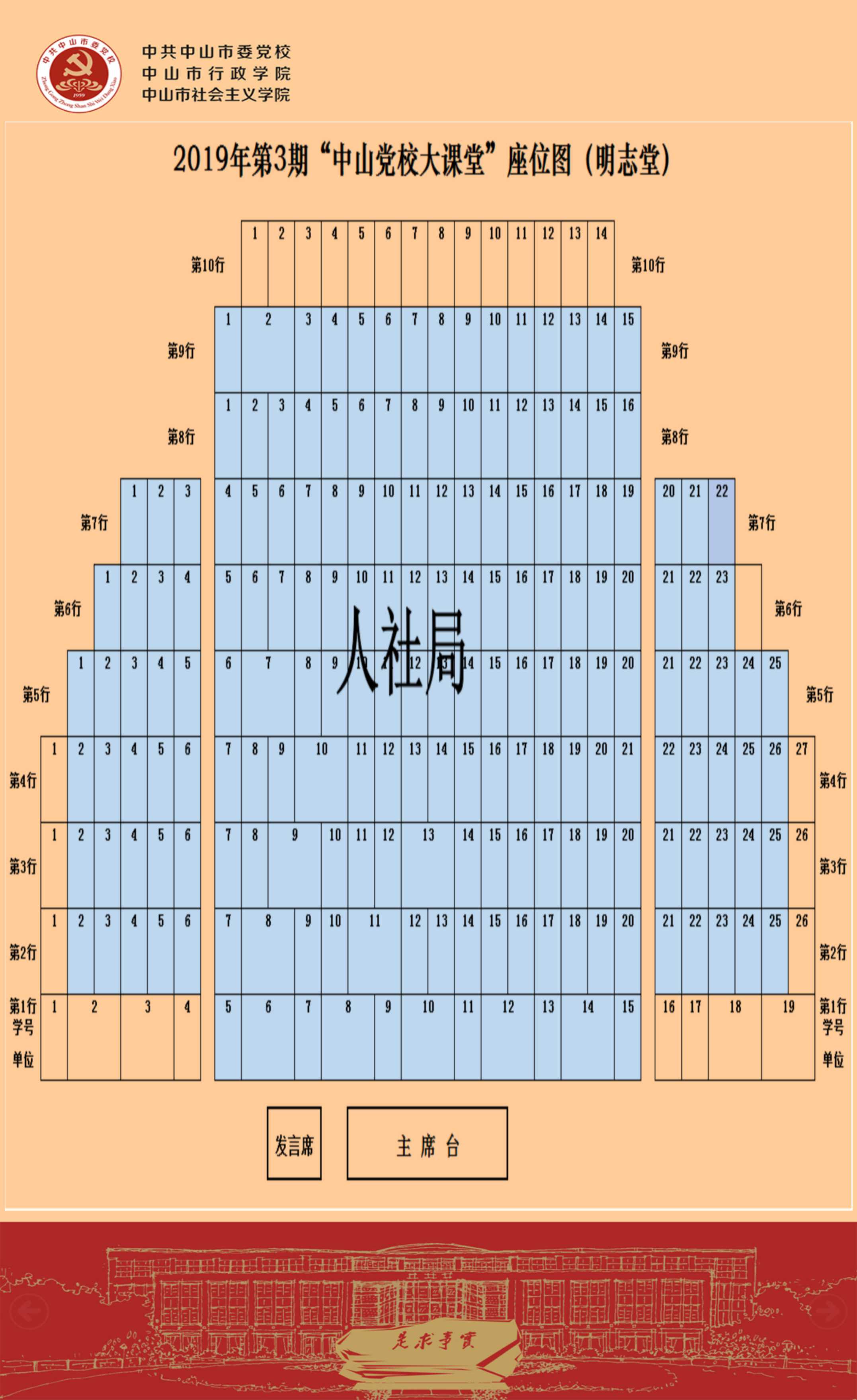 关于2019年第3期"中山党校大课堂"座位安排的通知